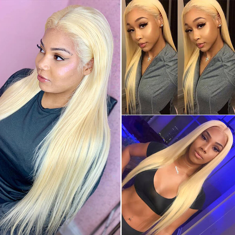 613 Blonde Silky Straight Lace Front Human Hair Wig, 150% Density